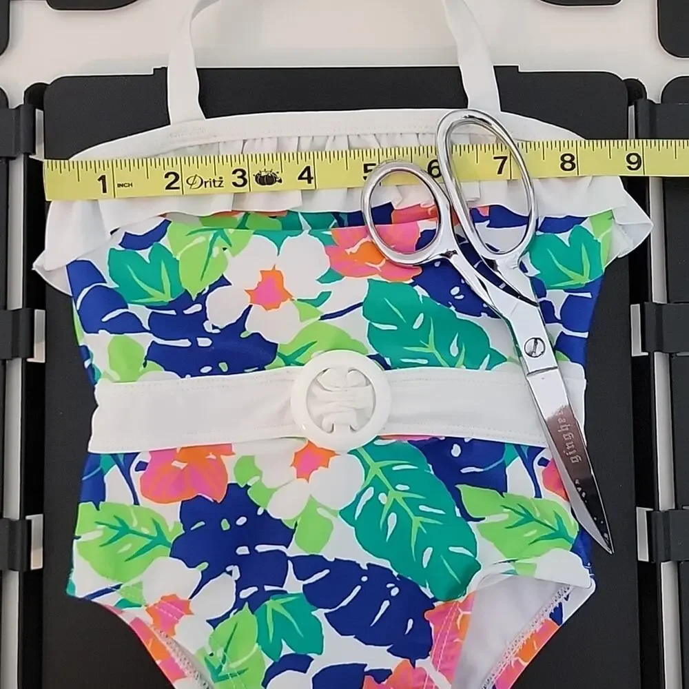 Janie and‎ Jack Tropical Print Ruffled One Piece Swimsuit Green Pink 6-12 Months